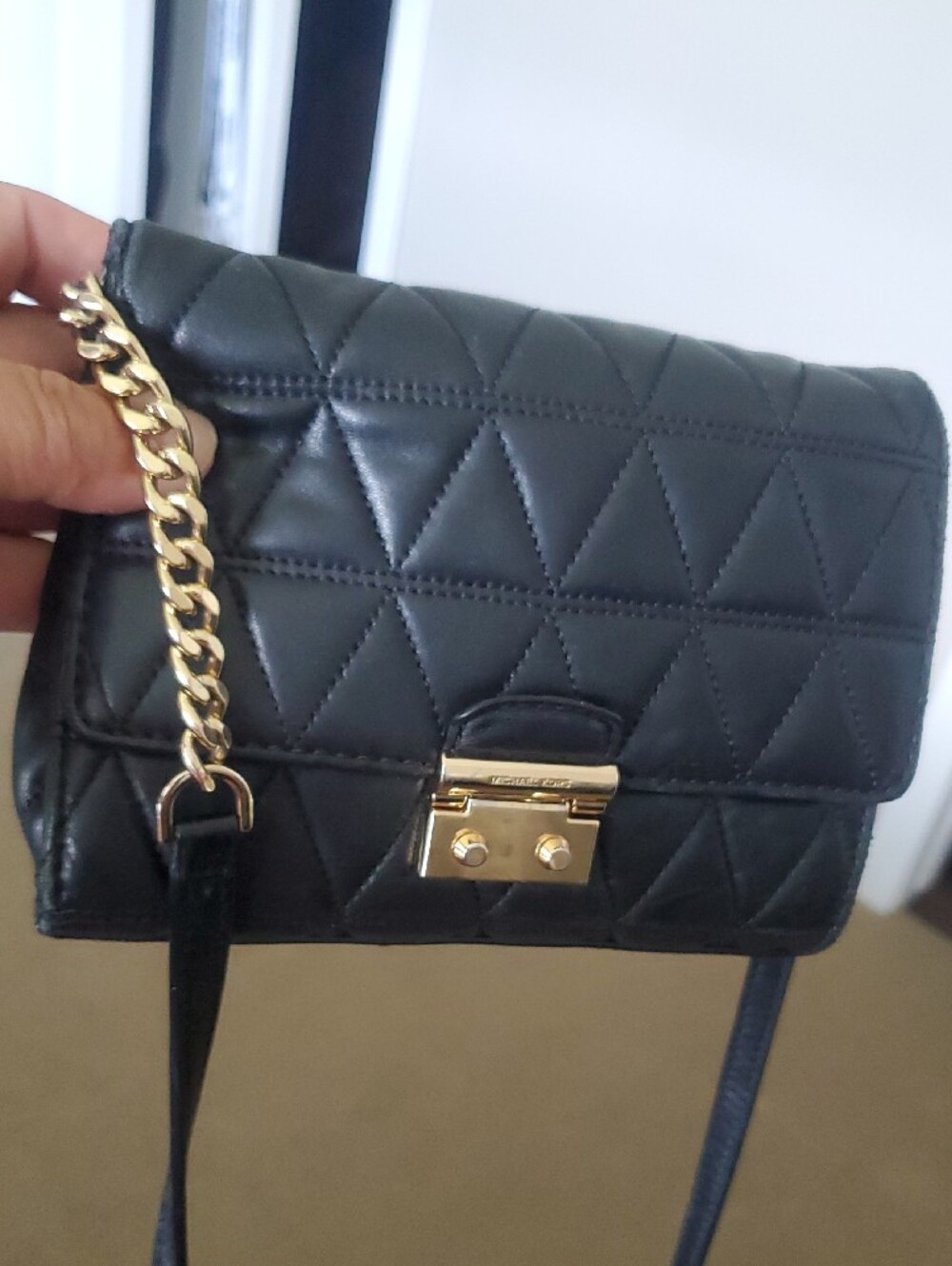 Michael Kors Quilted Dark Green Leather Crossbody with Gold Hardware